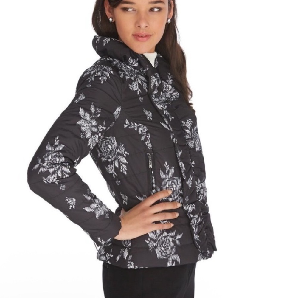 WHITE HOUSE BLACK MARKET |‎ Women's Floral Quilted Full Zip Puffer Jacket, M - Picture 2 of 11